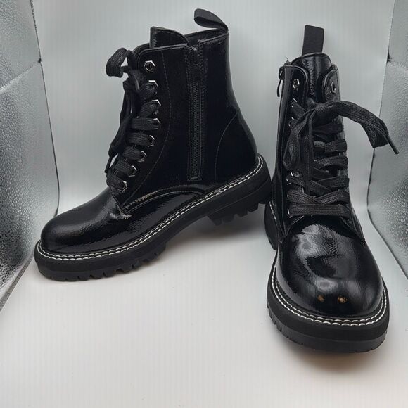 Dunes Women's Lace Up Boot SIZE 7.5 BLACK CRINKLE PATENT - Picture 5 of 8